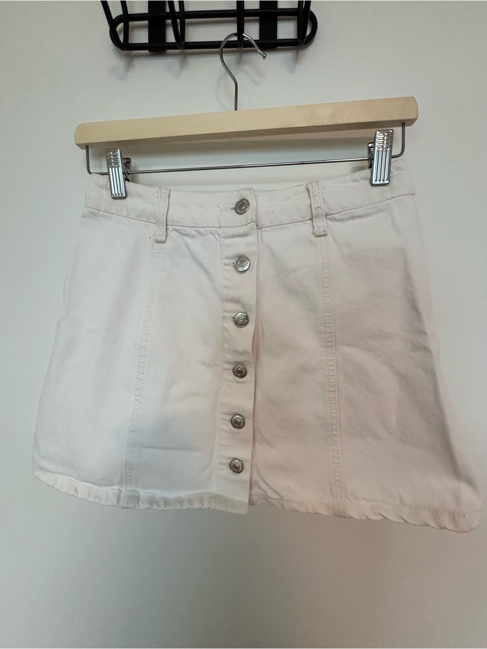 Forever 21 White Denim Button-Front Mini Skirt